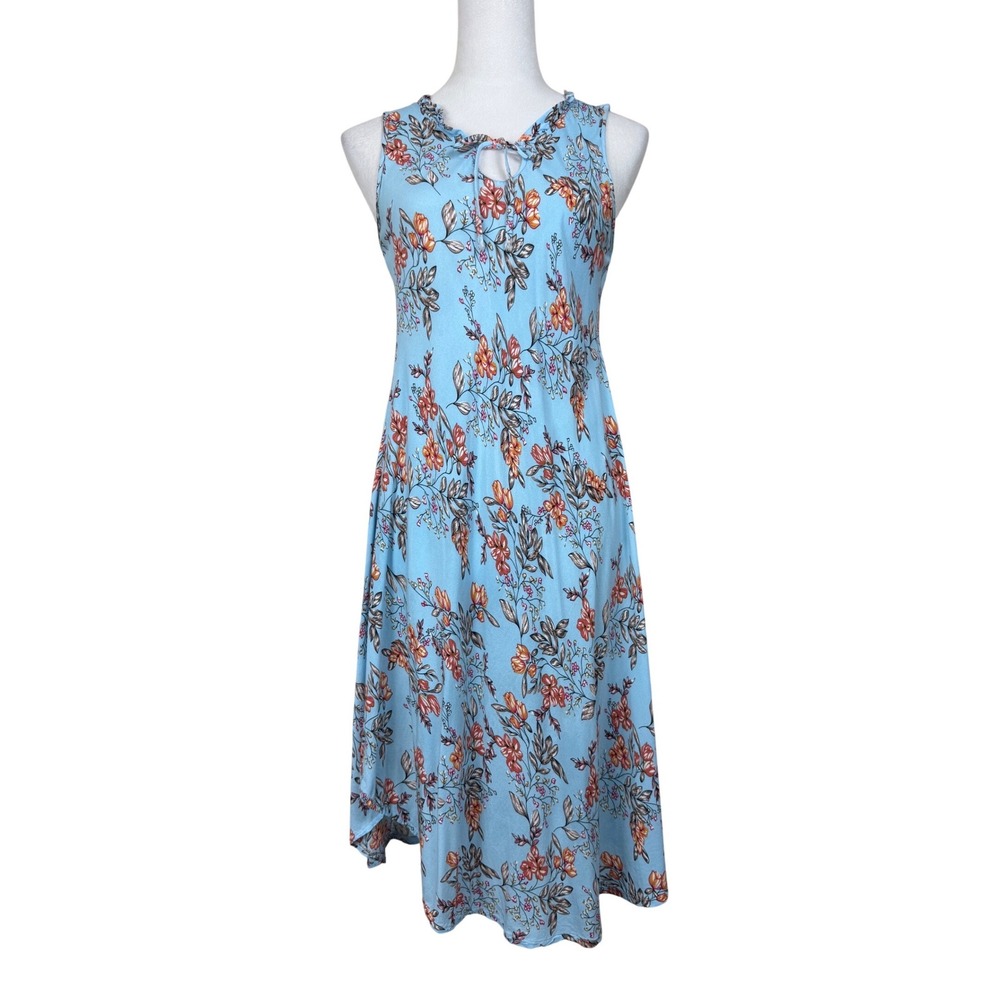 Ace Fashion Womens Floral High Low Midi Dress Blue Orange Sleeveless Small